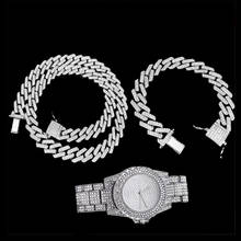 HipHop Iced Out Miami Zircon Cuban Link Chain Prong Pave Necklace Watch for Women Jewelry for Women Men Set  African Jewelry 2024 - buy cheap