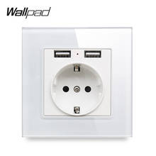 EU Wall Socket with 2.4A 2 x USB Charging Ports Wallpad Glass Single Power Outlet Plate EU Standard Socket with Two USB Ports 2024 - buy cheap
