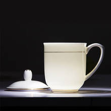 Jingdezhen-taza de té de cerámica con tapa, pintada a mano, con borde dorado, simple, de hueso, juego de té de flores, Meete de oficina y reunión 2024 - compra barato