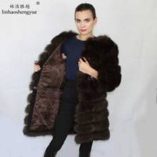 Casaco de pele de raposa real com manga de 60cm, casaco feminino quente de inverno freprincipais 2024 - compre barato