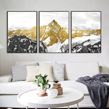 Arte abstrata geométrica para parede, pintura em tela, paisagem de montanha dourada, poster artístico para sala de estar, imagem impressa para parede 2024 - compre barato