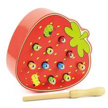 Baby Wooden Toys 3D Puzzle Early Childhood Educational Toys Catch Worm Game Color Cognitive Magnetic Strawberry Apple 2024 - купить недорого