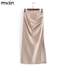 MXTIN 2021 Women Spring Fashion Solid High Waist Split Mid-Calf Pleated Basics Zipper Folds Offic Ladies Skirts Mujer 2024 - buy cheap