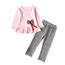 New Spring Girl Clothing Set Children Flower Bow Cute Suits 2PCS Kids Long Sleeve Top T Shirt +Plaid Pants 2024 - buy cheap