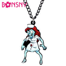 Bonsny Acrylic Halloween Blood Nurse Zombie Necklace Long Choker Fashion Anime Jewelry Women Kids Girls Teens Charms Party Gift 2024 - buy cheap