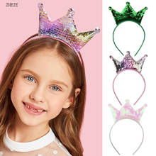 1PC NEW 2021 Rainbow Reversible Sequin Crown Hairbands For Girls Double-Sided Headband DIY Party Hair Accesories For Children 2024 - buy cheap