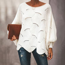 Suéter de punto de manga murciélago para mujer, jersey de cuello redondo liso, holgado, ahuecado, a la moda 2024 - compra barato