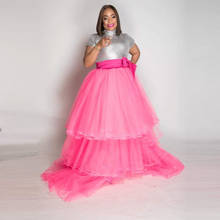 Fashion Hot Pink Puffy Ruffles Tiered Tutu Skirts Women With Cute Bow Tulle Ball Gowns Long Tulle Skirt Custom Made 2024 - buy cheap
