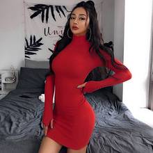 Turtleneck Long Sleeve Skinny Mini Dress Women Autumn Sexy Sporting Style Dresses Bodycon Slim Yellow Clubwear 2024 - buy cheap