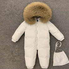 Peleles de invierno para bebé, niño y niña, mono de plumón de pato de piel Natural con capucha, ropa de abrigo para niño pequeño, chaqueta de plumón de nieve Y3611 2024 - compra barato