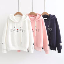Harajuku dos desenhos animados kawaii gato moletom impressão de manga longa quente hoodies moletom casual solto feminino inverno com capuz streetwear 2024 - compre barato