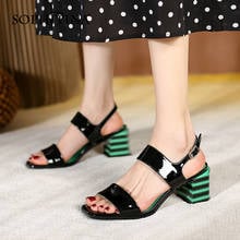 SOPHITINA Fashion Women's Shoes Casual Office Career Striped Square Heel Buckle Strap Sandals One Word With Summer Sandals DO493 2024 - buy cheap