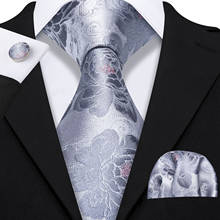 Corbata Floral de lujo plateada, conjunto de corbata de seda, gemelos, corbata de moda para hombres, boda, fiesta de negocios, Jedi. Wang 2024 - compra barato