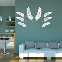 New Creative Diy 8 feathers Decor Wall Stickers Room Bedroom living Wall decor Mirror Stickers Home Decor Modern 2024 - buy cheap