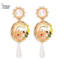 Dvacaman-pendientes colgantes de perlas de imitación para mujer, aretes llamativos con diseño de pájaro y flores, accesorios de joyería al por mayor, novedad de verano 2020 2024 - compra barato