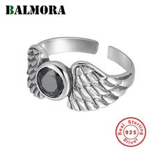 BALMORA 100% 925 Silver Retro Wings With Zircon Ring For Women Girl Lover Vintage Feather Open Ring Statement Ring Jewelry Gift 2024 - buy cheap