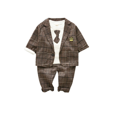 2020 New Spring Baby Boys Clothing Male Children Suits Kid Gentleman Tie Style Coats T Shirt Pants 3PCS/Sets Grid Infant Clothes 2024 - buy cheap