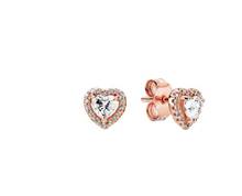 Pendientes de plata de ley 925 para mujer, aretes originales con forma de corazón elevado, copo de nieve brillante, oro rosa, Invierno 2024 - compra barato