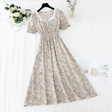 2021 New Summer Long Dress Elegant Party Chiffon Female Vintage Dresses Floral Print Short Sleeve Women Dresses Robe Vestido 2024 - buy cheap