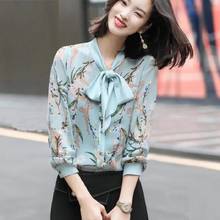 Bow Tie Collar Tops Korean Work Shirt Women Floral Print Shirts Casual Long Sleeve Blouses Women Office Blouse Blusas Mujer 2024 - buy cheap