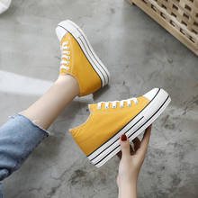 2021 New Arrival Women 6CM Hidden Heel Platform Wedge Canvas Shoes Outdoor White Black Fashion Girls Wedge Sneakers 2024 - buy cheap