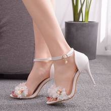 New Ankle Strap White Flower Dance High Heels Women Sweet Bride Sandals Ladies Party Club Wedding New Female Dress Shoes H0043 2024 - buy cheap