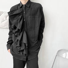 Camisa masculina folha de lótus grande solta manga comprida, camisa preta branca de nicho estilo japão camisetas estilo harajuku streetwear vintage 2024 - compre barato