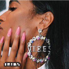 New Fashion Rhinestone Letters Pendant Women Dangle Earrings Jewelry Fashion Lady's Party Statement Earrings Accessories 2024 - buy cheap