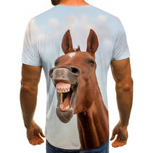 Camiseta con estampado 3D de animales para hombre, tops de manga corta de verano, camiseta divertida con estampado de caballo en 3D, tops informales 2024 - compra barato