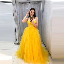 Sexy Yellow Prom Party Dresses Tiered Tulle A-line Spaghetti Straps Sweetheart Evening Occasion Long Gowns 2024 - buy cheap