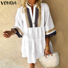 Summer Mini Dress VONDA 2021 Woman Vintage Printed Half Sleeve V Neck Party Dresses Plus Size Loose Bohemian Vestidos Femme Robe 2024 - buy cheap