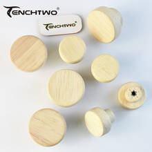 Tenchtwo redonda de madeira de borracha natural móveis alças armário de sapato puxa armário de cozinha gaveta botões de porta guarda-roupa sem pintura 2024 - compre barato