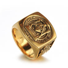 Aço inoxidável do vintage maçônico anel titanium steel for men ouro maçônico anéis jóias presente para ele tamanho 7-15 2024 - compre barato