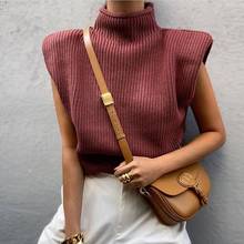 Women Fall Winter Hight Neck Sweater Vest Shoulder Pads Sweater Vest Korean Dames Knitted Sleevess Jumper Pullover Loose Tops 2024 - buy cheap