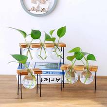 Nueva planta hidropónica florero de cristal transparente con luces de cadena florero de madera decoración de mesa de cristal planta Bonsai florero 2024 - compra barato