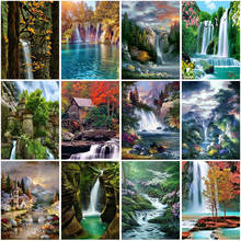 Pintura cascata com pedras quadradas completas 5d, diamante, paisagem, bordado, mosaico, imagem com contas, decoração para casa 2024 - compre barato