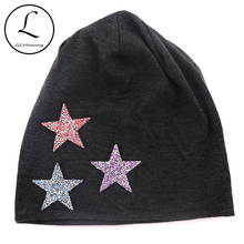 Sombreros holgados de algodón con estrella para mujer, gorros informales suaves con diamantes de imitación, gorros para mujer y niña, gorros de primavera e invierno, envío directo 2024 - compra barato