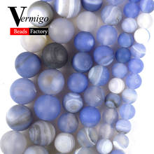 Natural matte azul ágata pedra redonda para fazer jóias 6mm-10mm espaçador contas diy pulseira colar acessórios atacado 15" 2024 - compre barato
