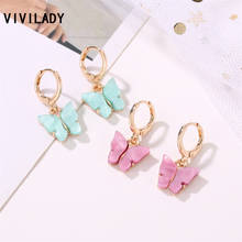 VIVILADY Romantic Cute Colorful Acrylic Butterfly Pendant Women Drop Earrings Charm Gold Alloy Girl Party Jewelry Brincos Gift 2024 - buy cheap