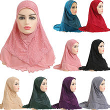 Malaysia One-Piece Amira Instant Hijab Ready to Wear Lace Head Wrap Muslim Islamic Headscarf Pull on Headwear Bandanas 70*60cm 2024 - buy cheap