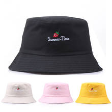 Sombreros de pescador con bordado de letras de fresa para niñas, sombrero de pescador negro con bordado de letras de fresa, estilo panamá, a la moda, para verano, 2021 2024 - compra barato