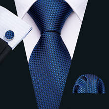 Fashion Blue Striped Men Tie Set 8.5cm Silk Jacquard Woven Necktie Wedding Business Handkerchief Cufflink Tie Barry.Wang FA-5313 2024 - buy cheap