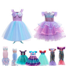 Vestido de sereia para meninas 2 a 10 anos, fantasia cosplay, festa de aniversário, halloween 2024 - compre barato