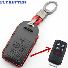 FLYBETTER-Llavero de cuero genuino para coche Volvo, funda de Llave Inteligente de entrada sin llave, con 5 botones, para modelo S60/S80/XC60/XC70 (B), L343 2024 - compra barato