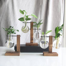 Гидропонная стеклянная ваза Terrarium, винтажный цветочный горшок, Настольная декоративная ваза с деревянным подносом, домашний декор 2024 - купить недорого