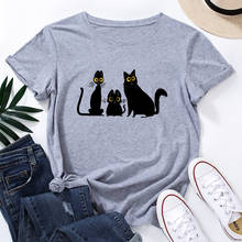 Женская футболка Harajuku, футболка с забавным принтом в виде трех кошек, размера плюс, S-5XL, 100% хлопок, базовая футболка с короткими рукавами, женские топы 2024 - купить недорого
