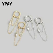 YPAY 100% Genuine 925 Sterling Silver Square Zircon Earrings for Women Europe INS Long Tassel Chain Pendant Hoop Earring YME731 2024 - buy cheap