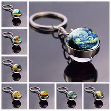 Van Gogh Oil Painting Starry Night Glass Ball Key Chain Key Rings Van Gogh Sunflowers Irises Almond Jewelry Art Keychain Keyfob 2024 - buy cheap