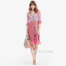 Summer ladies new classic retro dress V-neck stitching national style personality elegant wrapped dress 2024 - buy cheap