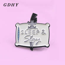 GDHY Creative SLEEP, SLAY Pillow sword Brooch Dagger thrust pillow Enamel Pins Rest time for women Badge Lapel Jewelry Gift 2024 - buy cheap